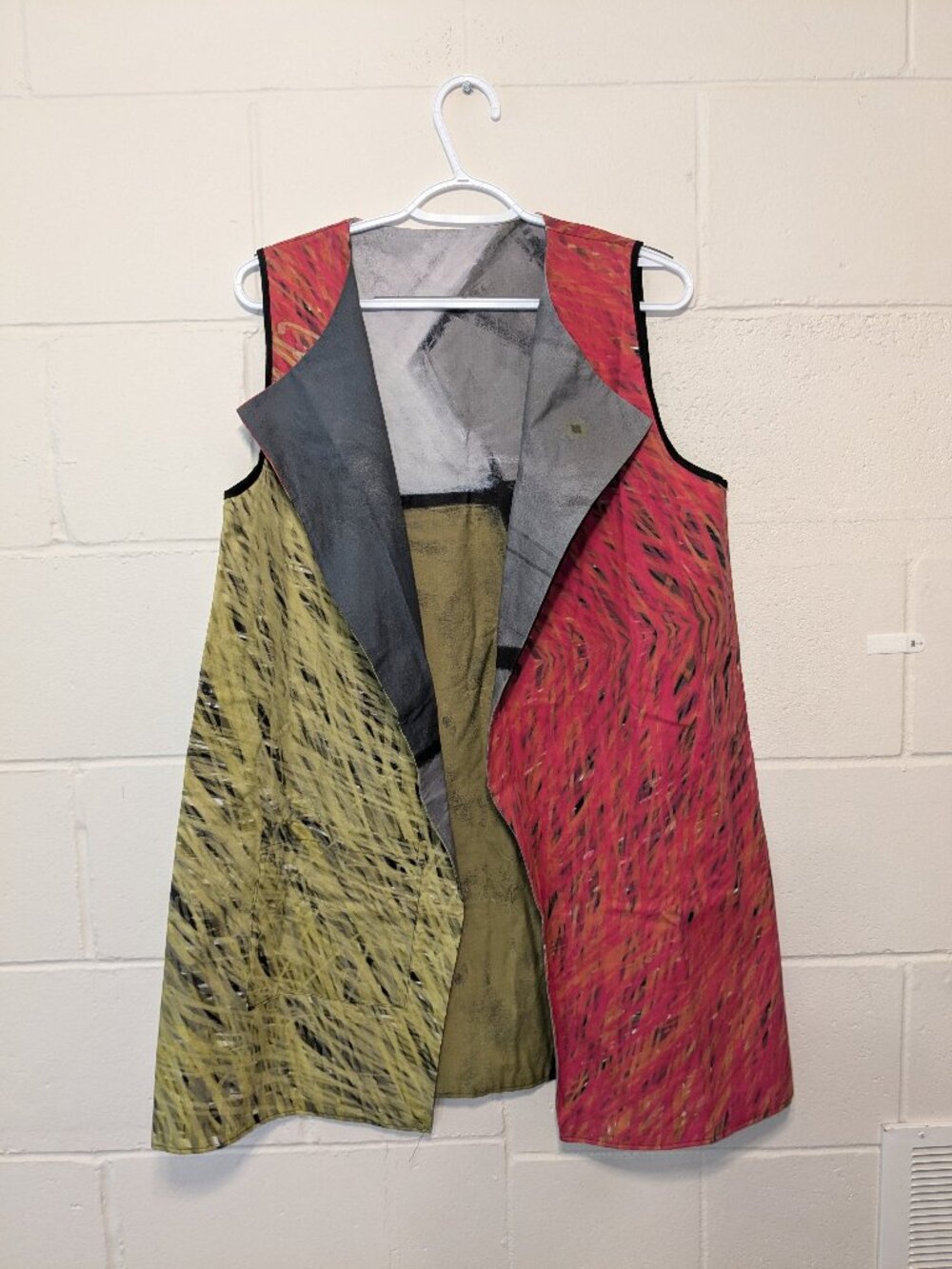 Andrea Geer Womens Med Reversible Vest Open Front Abstract Art to Wear Eclectic